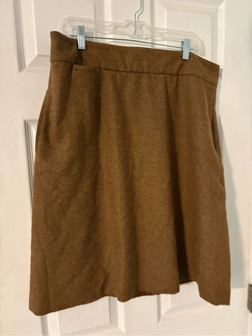 Brown Herringbone Wool Blend A-Line Skirt Cottagecore Fall Mini Size 16 - Picture 6 of 7